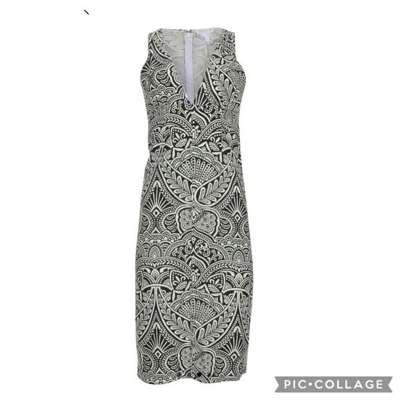 VENUS Black White V Neck Linen Blend Dress  10 - Picture 6 of 9